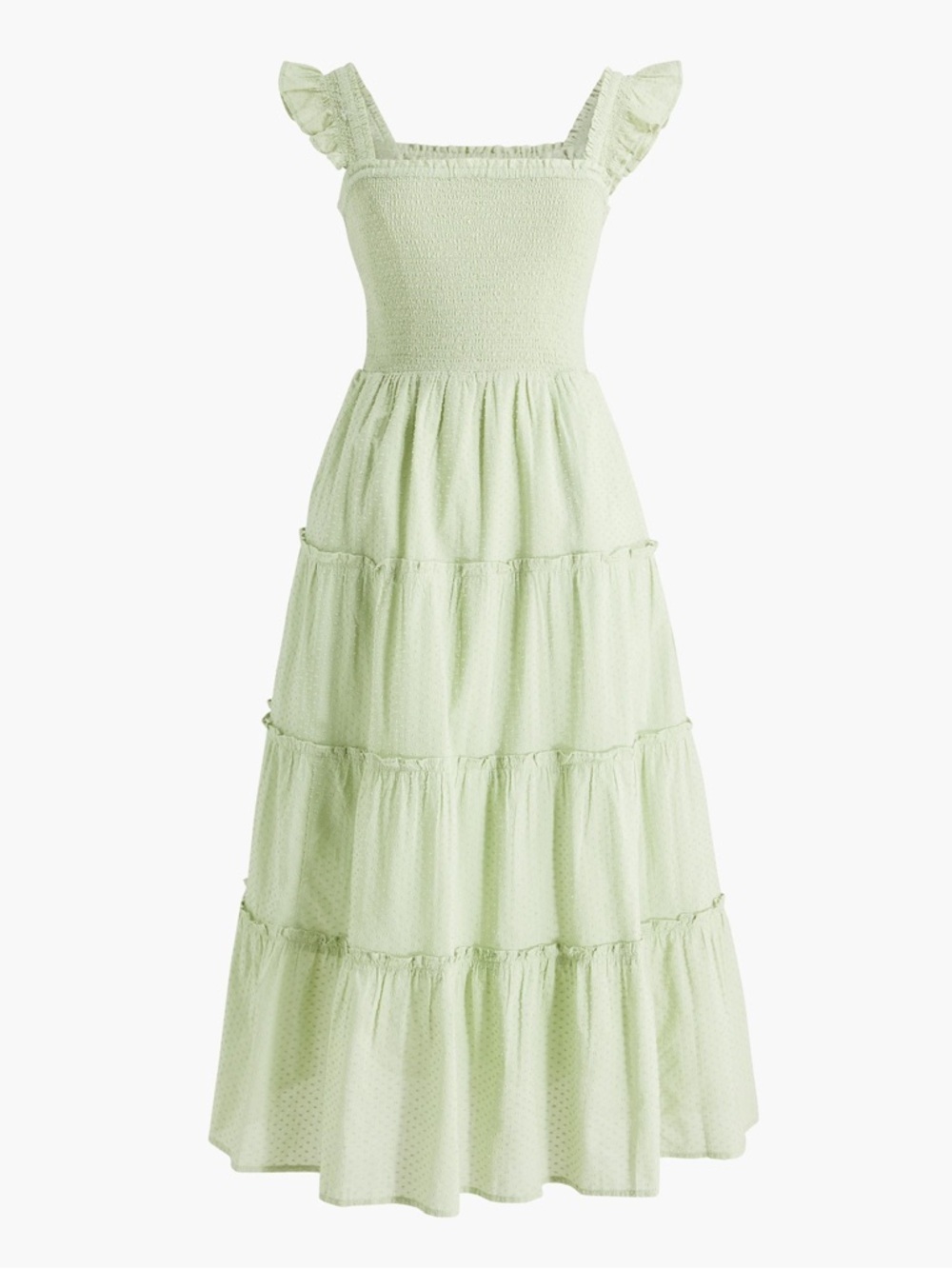 J.Crew Swiss Dot Smocked Tiered Midi Dress Sage Green XXS